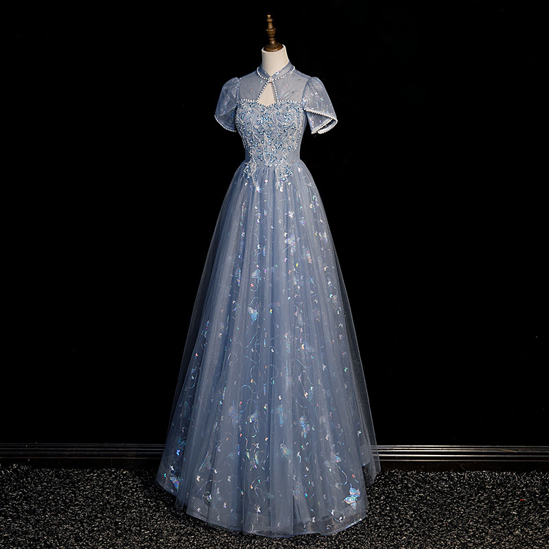 Light Luxury High-End Banquet Evening Dress, Feminine Engagement Host Dress, Blue Coming-Of-Age Ceremony Student Art Exam Dress Light Luxury High-End Banquet Evening Dress, Feminine Engagement Host Dress, Blue Coming-Of-Age Ceremony Student Art Exam Dress