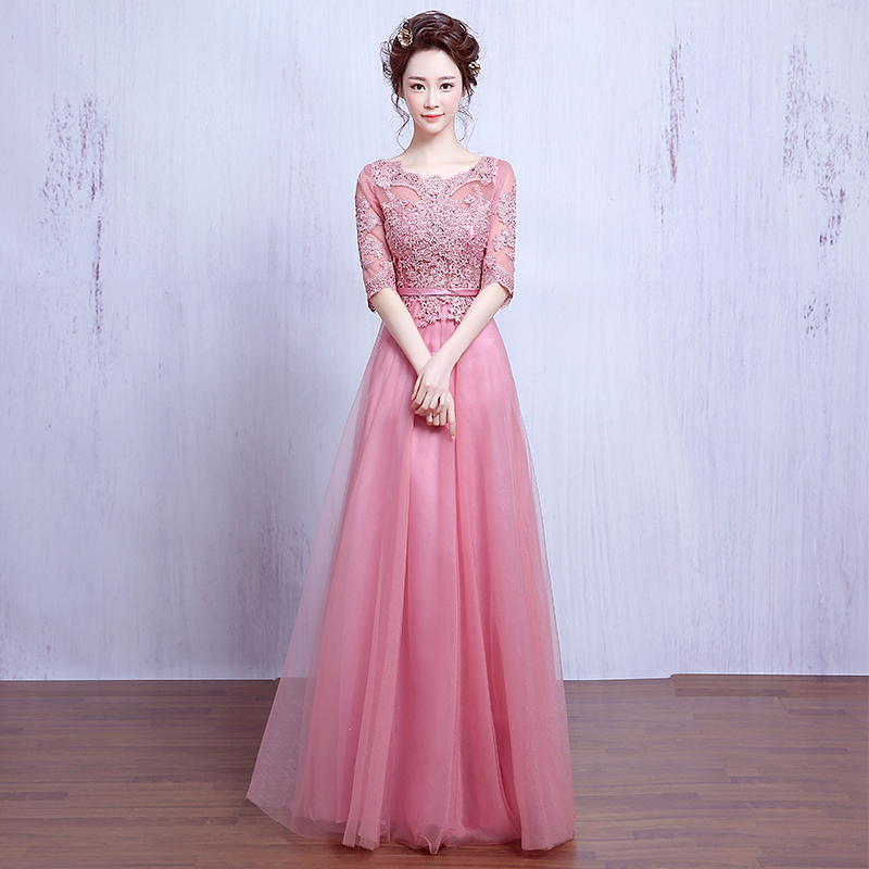 Evening Dress 2026 New Long Style Slimming Mid-Sleeve Toast Dress Banquet Host Performance Choir Performance Competition Dress