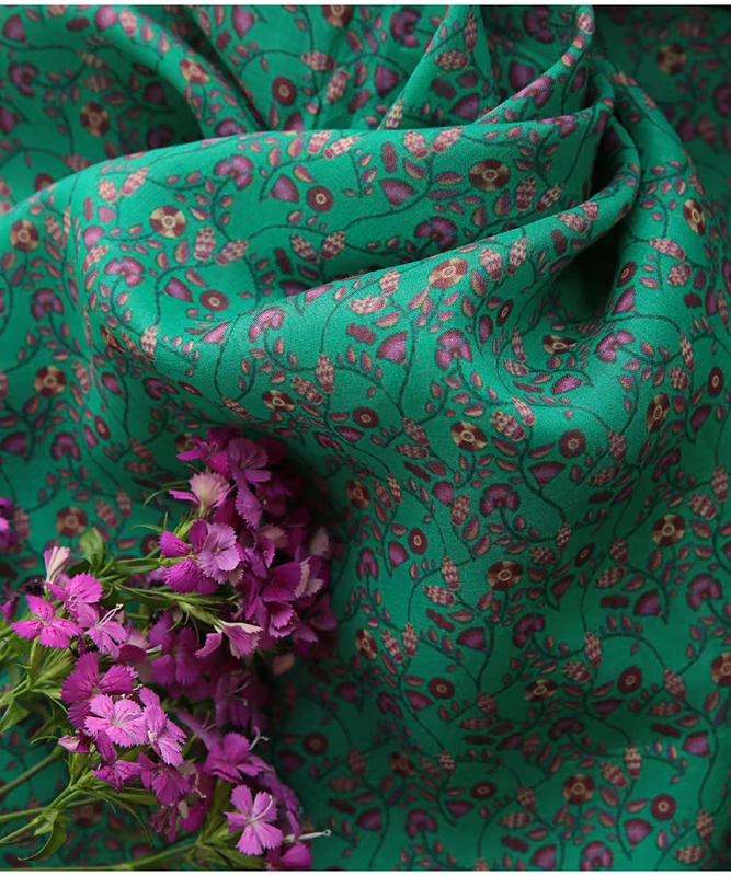[江城子] túi vải gốc màu xanh lá cây nghệ tây retro ramie tinh khiết in vải váy mùa hè vải mới - Vải vải tự làm