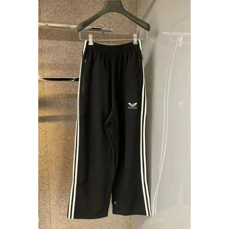 Top-Tier Version】Paris-Style Casual White Striped Embroidered Logo Sports Casual Pants, Unisex Terry Sweatpants