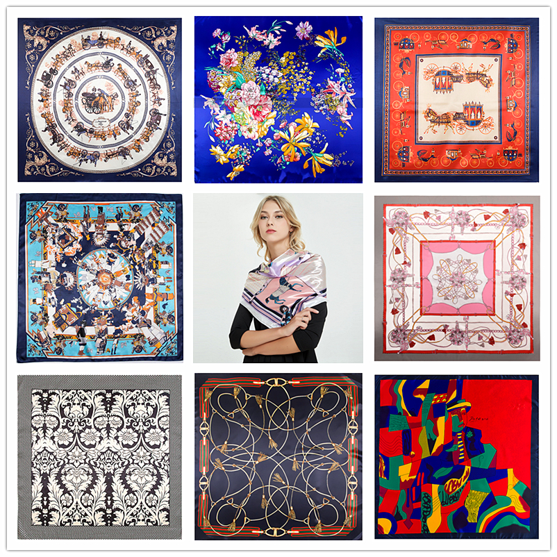 60 styles of European and American carriage chain oil painting scarves 90cm large square scarves multi-functional women's travel decoration scarves headscarves