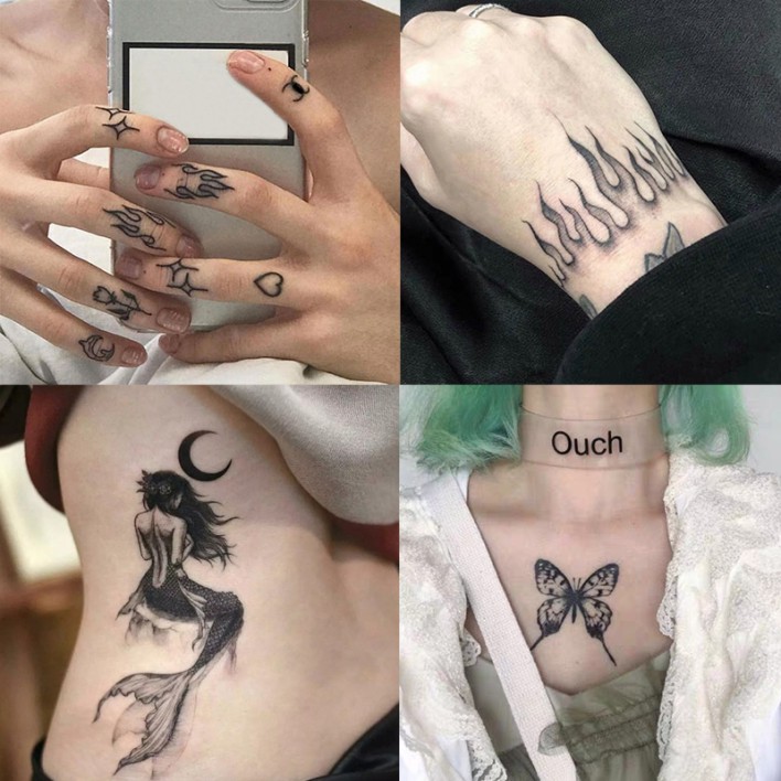 Dark Black Ensemble Tattoo Sticker Waterproof Female Persistent Mermaid Arm Cool Floral Arm Sexy ins Shot Girl