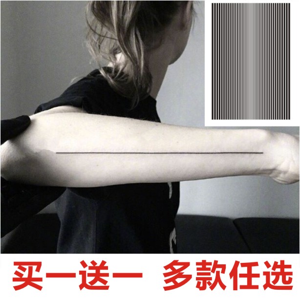 Black straight line tattoo stickers custom death ray shrimp line half arm line waterproof male tide lasting lifeline female