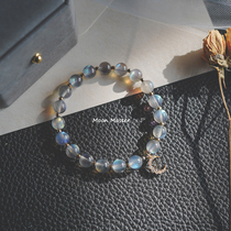 Month Old Ancestral Hall Natural Grey Moon Light Stone Crystal Bracelet Womens Peach Flowers Ins Small Crowdsourced Design Bracelet Girls Summer