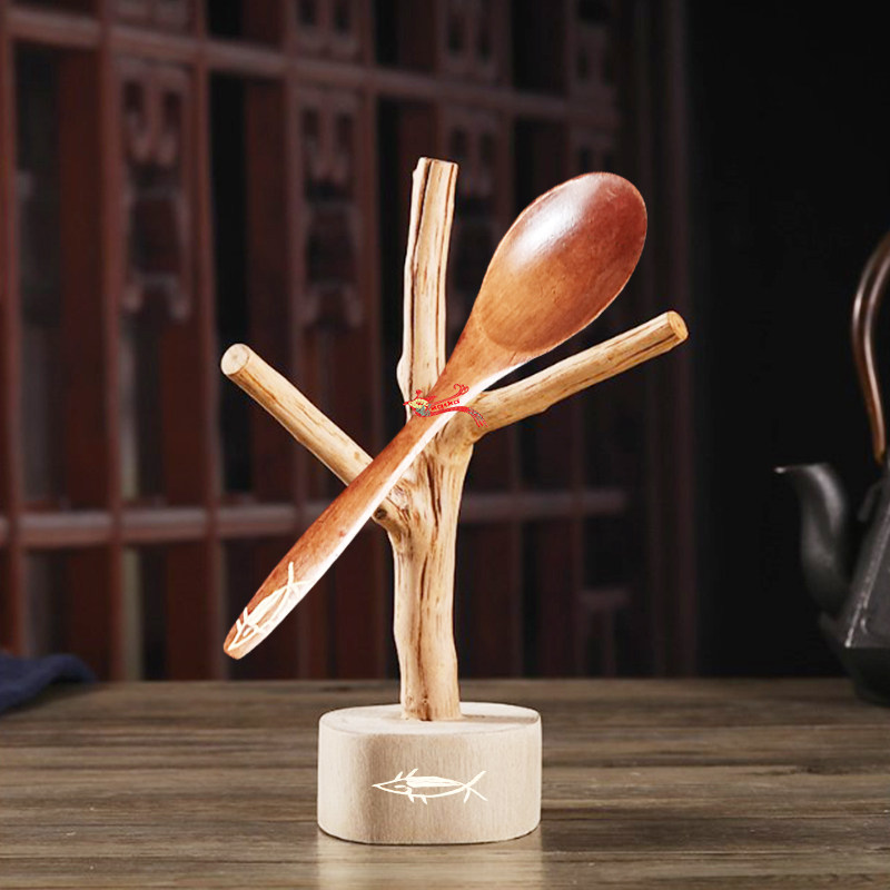 Thai Chiang Mai Original Imported Solid Wood Mango Wood Coffee Spoon Handcrafted Carvings of Cholong Corner Fish Soup Spoon