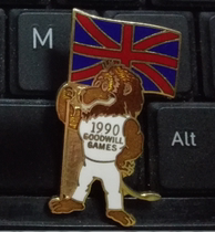 1990 Seattle Goodwill Games badge mascot and British delegation badge
