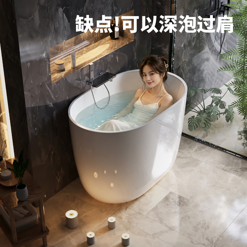 Acrylic Household Small-Sized Bathtub Freestanding Adult Integrated Bathtub Japanese Style Movable Small Mini Deep Soaking