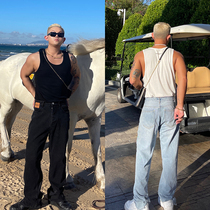 GAHKSTUDIO American extravagant spring and summer high custom simple design leather jeans 2 colors