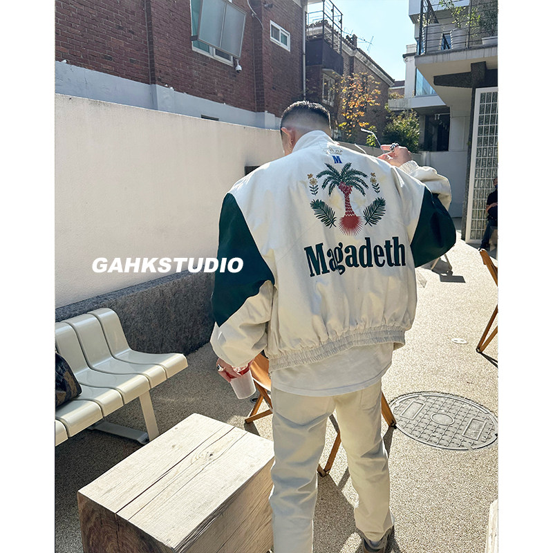 GAHKSTUDIO 「LA留学生贵公子」24秋冬ins美式奢潮拼色夹克棉保暖-Taobao