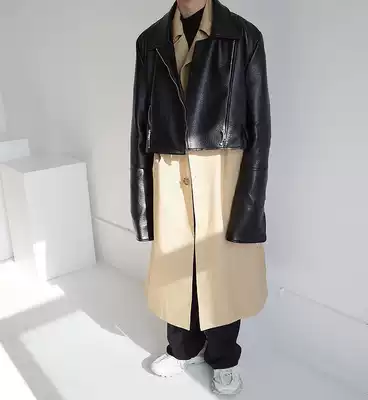 GAHKSTUDIO Korean official website 2020ss early spring short design sense high shoulder leather jacket