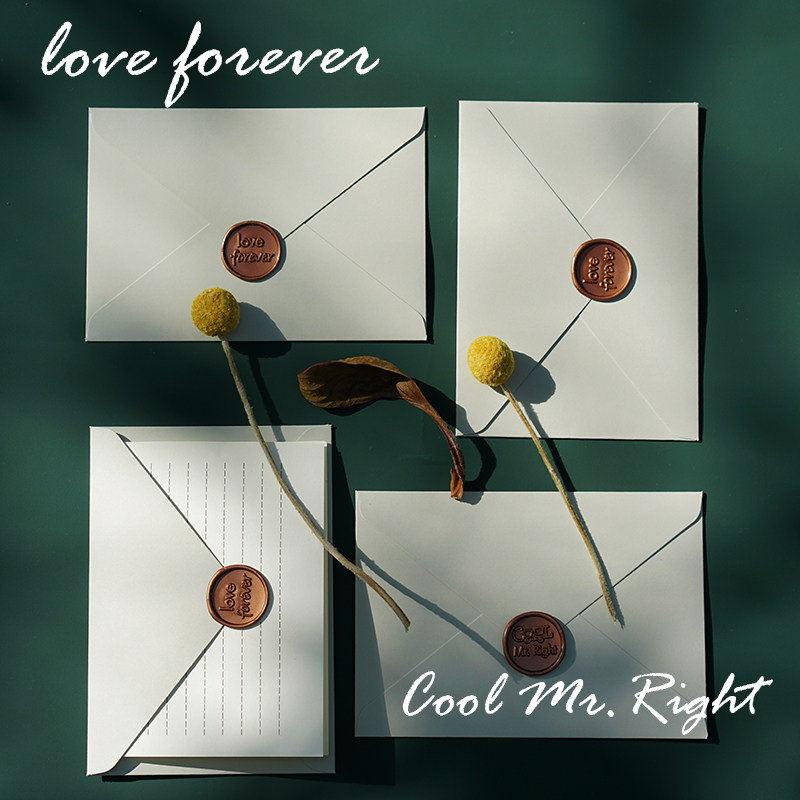Light Grey Romantic Envelope Set with Fire Lacquer Stamp Loveforever Cool Mr Right Horizontal Line Stationery