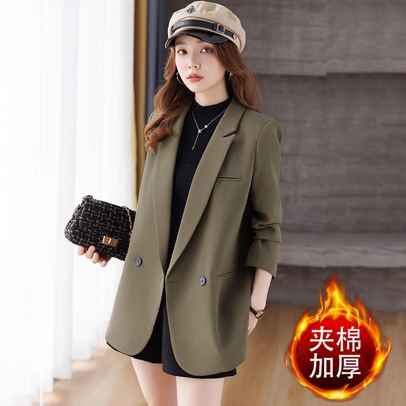 High-End Coffee-Colored Blazer for Women, 2026 Spring and Autumn New Style, Elegant Casual Padded Thickened Mid-Length Suit