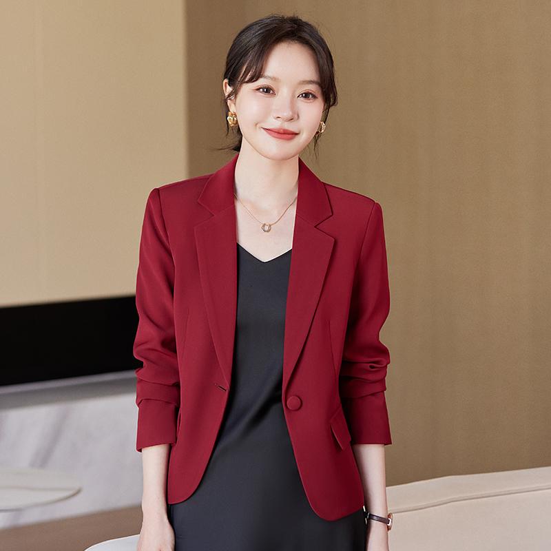 Burgundy Blazer for Women, Spring and Autumn 2026 New Style, Casual Slim Fit, Petite Mom's Top, Short Blazer
