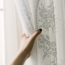 Minimalist fine embroidery white yarn high-end mirror with flower embroidered window yarn pure color living-room floating window yarn curtain balcony yarn