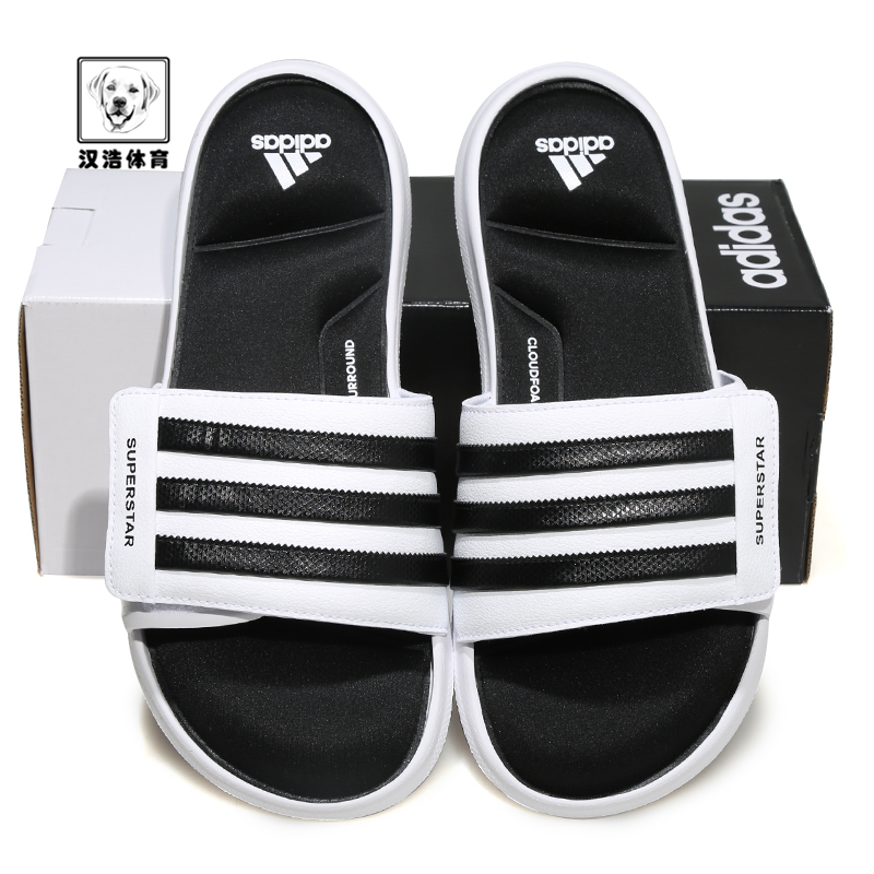 Adidas siêu sao 5G thể thao dép màu đen và trắng bộ nhớ bông Velcro AC8702 mlb dép