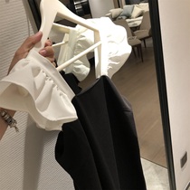 Temperament little woman black and white color straight dress 2021 summer new fashionable small flying sleeve suit chiffon dress