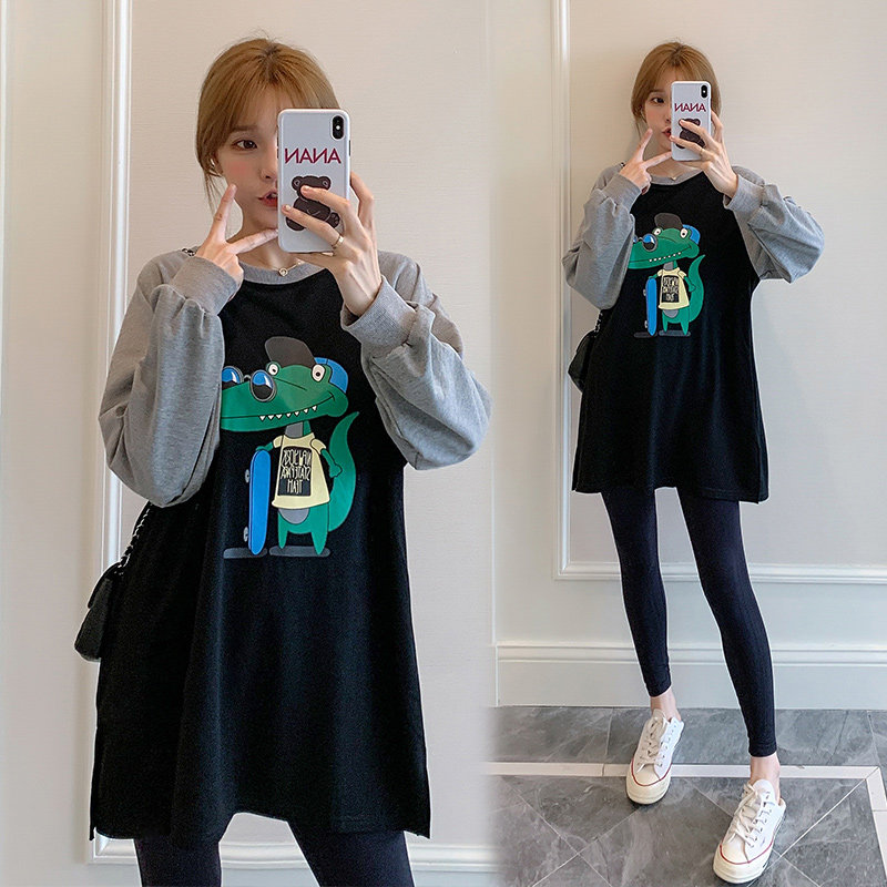 Plus Hypertrophy Size Gestation Woman Dress Spring Autumn Long Sleeve Loose Sweatshirt Fashion Fat MM Medium Long Version Pure Cotton Blouse 200 catty