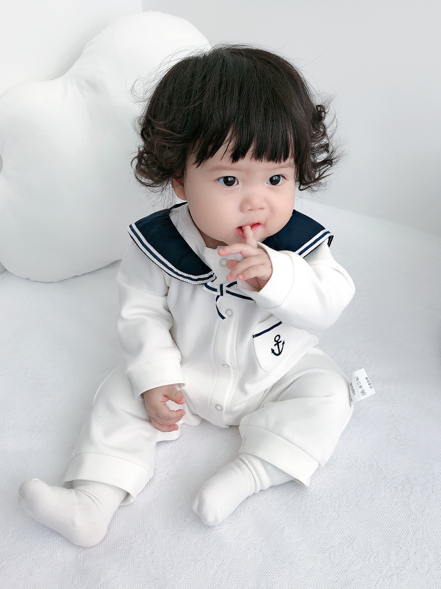 Spring and autumn Korean version of the net red baby jumpsuit Navy wind baby long sleeve coat bag fart dress climbing clothes Autumn clothes