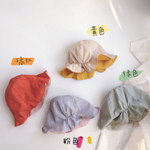 Cute baby constriction with double sided basin cap small clear new plaid child lotus leaf side sun-shading fisherman hat summer sun