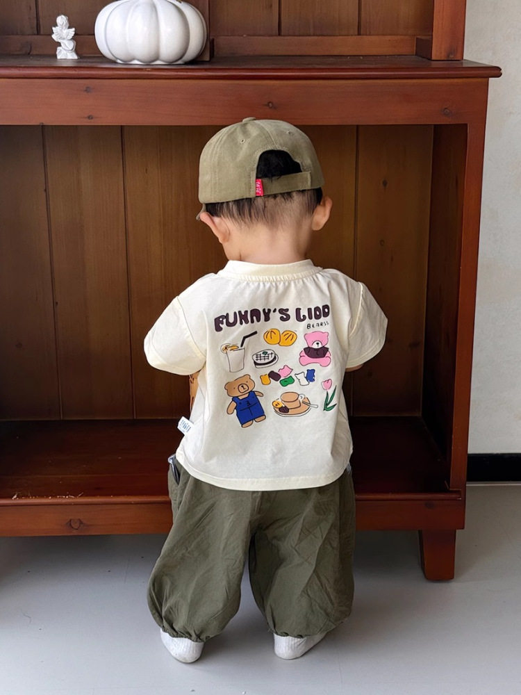 baby summer cartoon t shirt & overalls set cute lightweight toddler outfit
