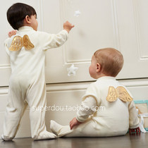 Autumn and winter clothes cute soft glutinous angel wings male and female baby jumpsuits baby full moon wearing ha clothes long sleeve climbing clothes