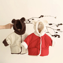 Winter baby infant winter clothing male and female child cute little bear plus suede thickened warm cotton coat jacket double face cotton padded jacket