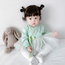 Spring and summer Han clothes newborn baby small baby cotton cross collar embroidered flowers web yarn Triangle climbing baby ancient wind bag fart