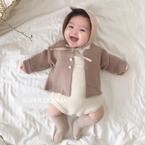 ins spring autumn new Korean version baby knit cardiovert baby cotton thread long sleeve 100 lap out sweater small jacket
