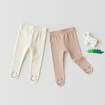 2021 spring and autumn baby boys and women Baby cute cartoon smiling face cotton foot leggings baby pants