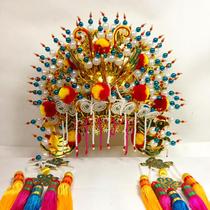 Guanyin Lady Mazu temple hat custom Fengguan Taishan Grandmothers hat crown head decorated with blue Everest crown cap bronze