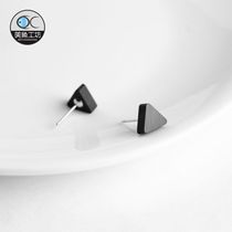 Sandalwood triangular geometric silver earrings Earrings Earrings Senteal Brief Little Fresher Art Men And Women Individuality Japan And South Korea