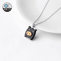 Piggy pendant necklace collarbone neck Ebony silver literary simple female lettering gift this life year zodiac jewelry