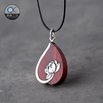 Mermaid Workshop Sandalwood Pure Silver Lotus Flower Zen style Ancient Wind Ornament Item Pendant Sweater Chain Send Mom Girlfriend Lettering