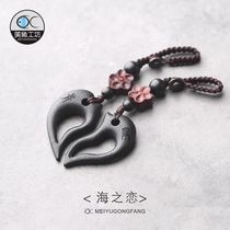 Mermaid Workshop Original Black Sandalwood Couple Key Button Couple A Creative Minimalist Car Key Pendant Couple Gift