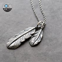 Boys necklace sterling silver pendant feather necklace male Takahashi wulang couple pair Tide brand Japanese light luxury long-distance love