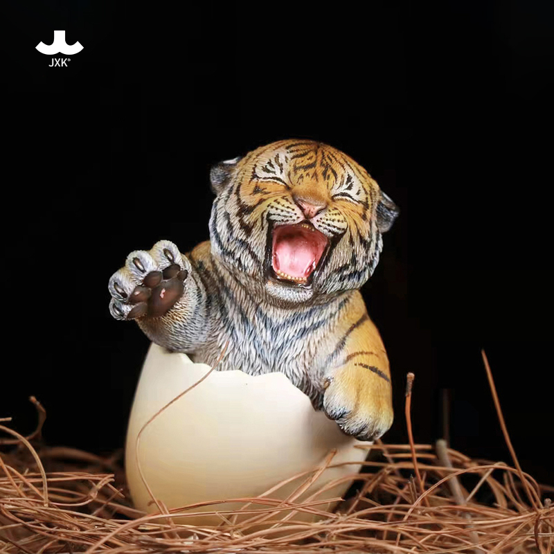 Jxk Birth Story Tiger Cub Realistic Small Tiger Animal Figurine Model Gk Handmade Trendy Toy Resin Statue