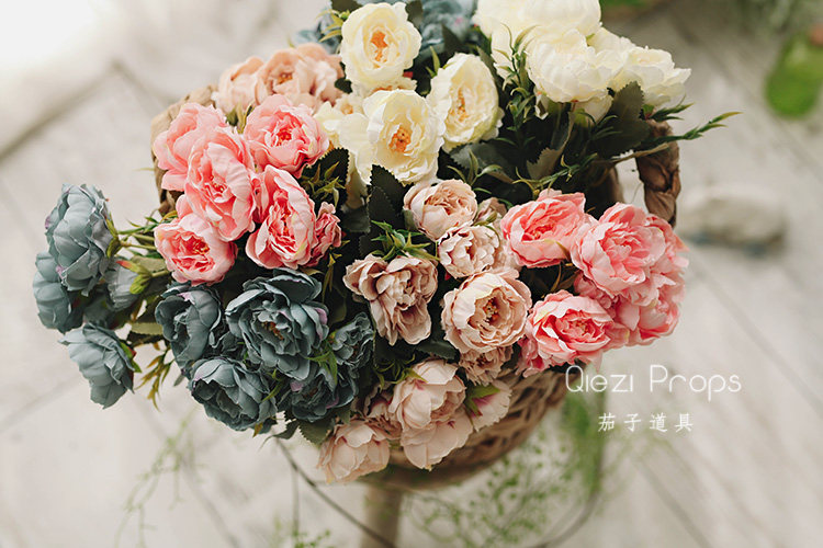 Little Princess~~Simulation with flowers bouquet wedding home decoration~eggplant newborn photography props