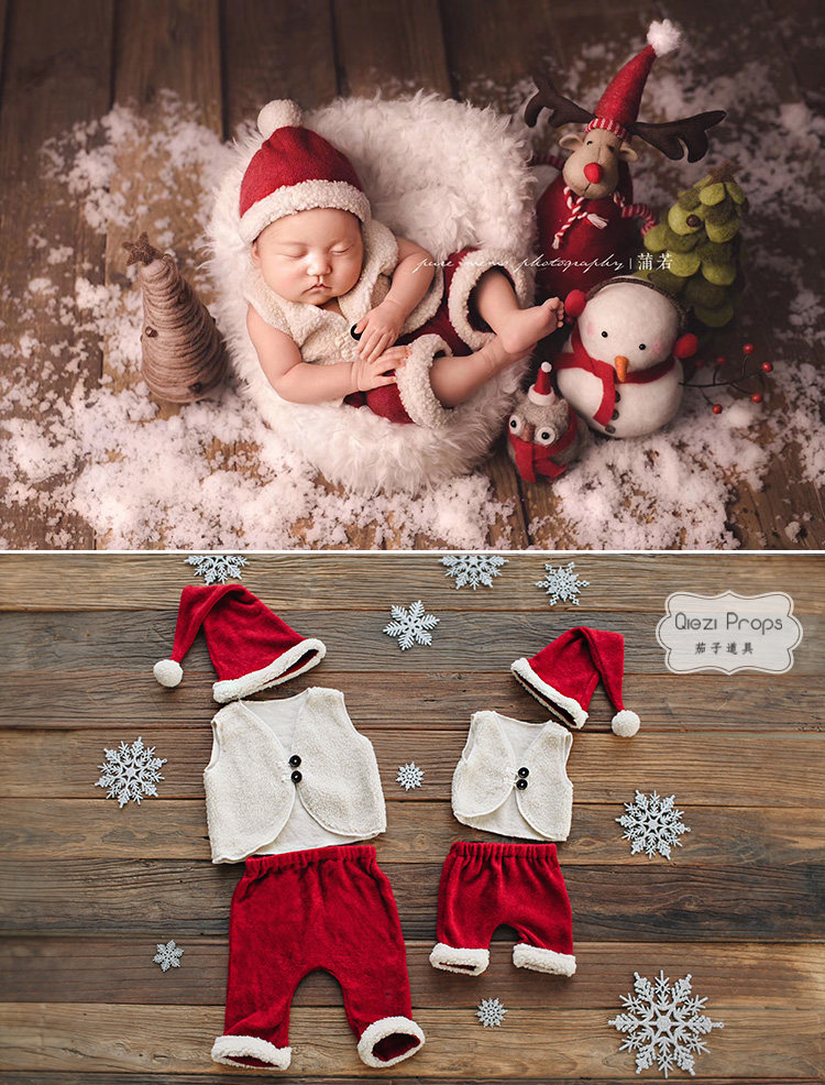 Christmas New Year hat velvet vest suit clothing clothes one-year-old baby baby photo newborn photography props
