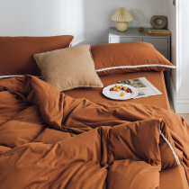 Lace Knitted Cotton Pure Color Four-Piece Nude Sleeping Shets Bed Hats quilt cover Cotton Bedding