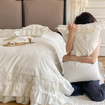 Girlsh) elegant teenage bed of four sets of pure cotton all-cotton light lavish advanced French style washed cotton bed linen