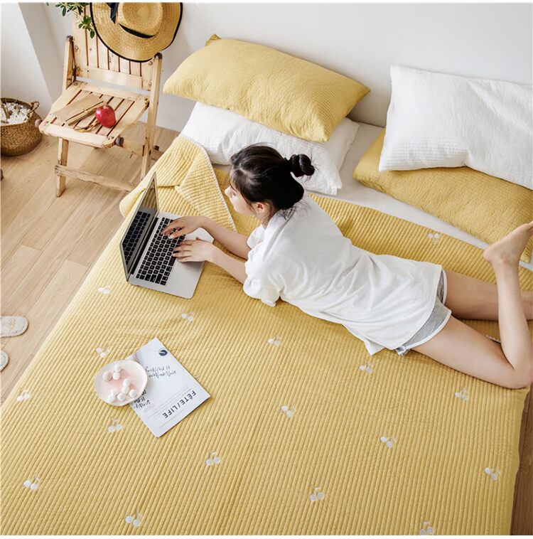 Bông tươi nhỏ giặt một lớp sợi giường trải giường ba mảnh đa năng chăn ga gối đệm chăn sofa điều hòa không khí được - Trải giường ga giường