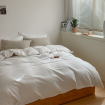 Salt white light gray ) bloggers recommend niche knitted plain bed Kasa Japanese pure cotton four-piece set of guinea gravel cotton bedding