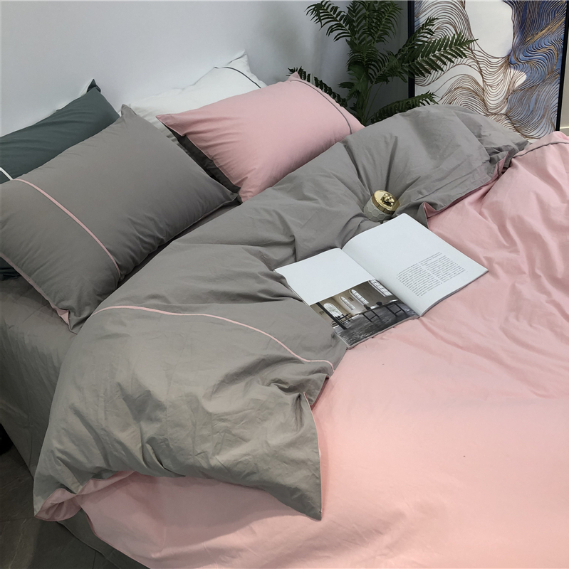 Đồng bằng khô 60 rắn màu bông giặt Bộ bốn mảnh cotton hai mặt giặt trần ngủ 1.8 bộ đồ giường - Bộ đồ giường bốn mảnh chăn ga cao cấp