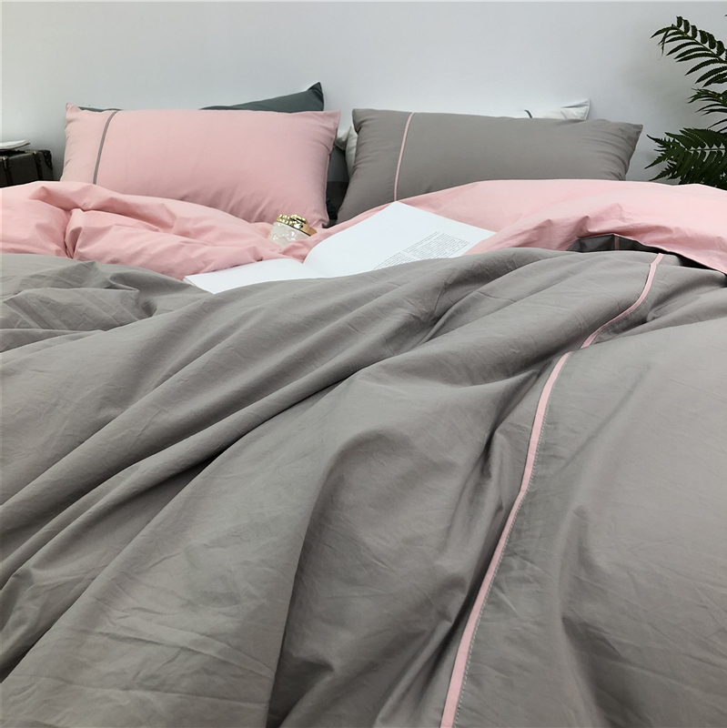 Đồng bằng khô 60 rắn màu bông giặt Bộ bốn mảnh cotton hai mặt giặt trần ngủ 1.8 bộ đồ giường - Bộ đồ giường bốn mảnh chăn ga cao cấp