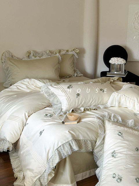 Girlish | French lace four-piece set Australian cotton cotton bedding pure cotton embroidered sheets and quilt cover