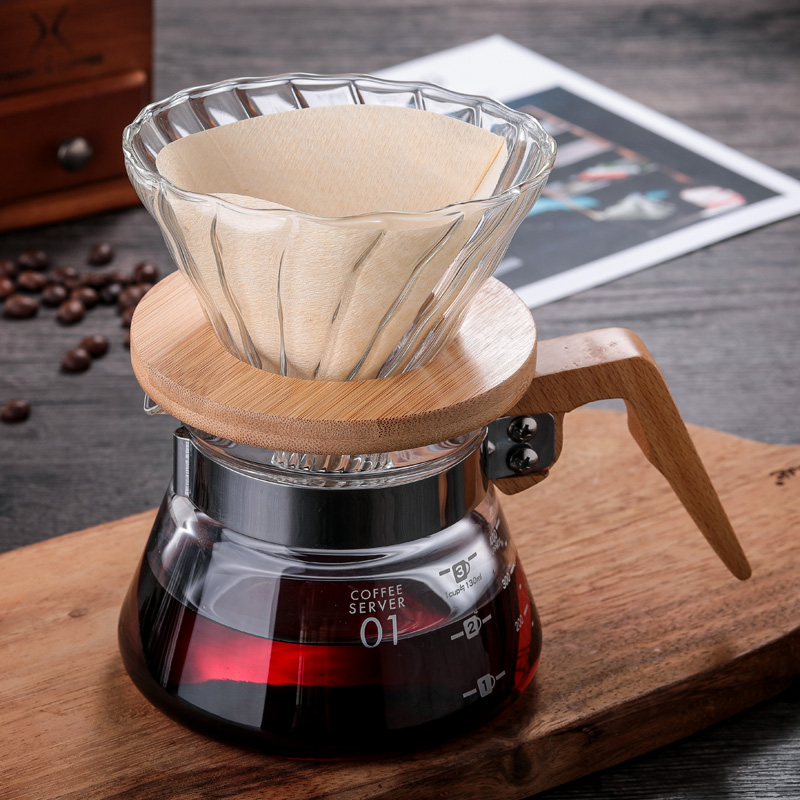 Wood Care Coffee Filter Cup Handflush Coffee Maker Suit Coffee Filter Hand Punch Filter Cup Sharing Pot Coffee Maker