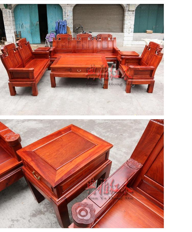 Nội thất gỗ gụ Gỗ hồng mộc Miến Điện sofa 12 cm Gỗ hồng mộc lớn Ruyi 1.2.3 sofa 6 bộ - Bộ đồ nội thất nội thất thông minh