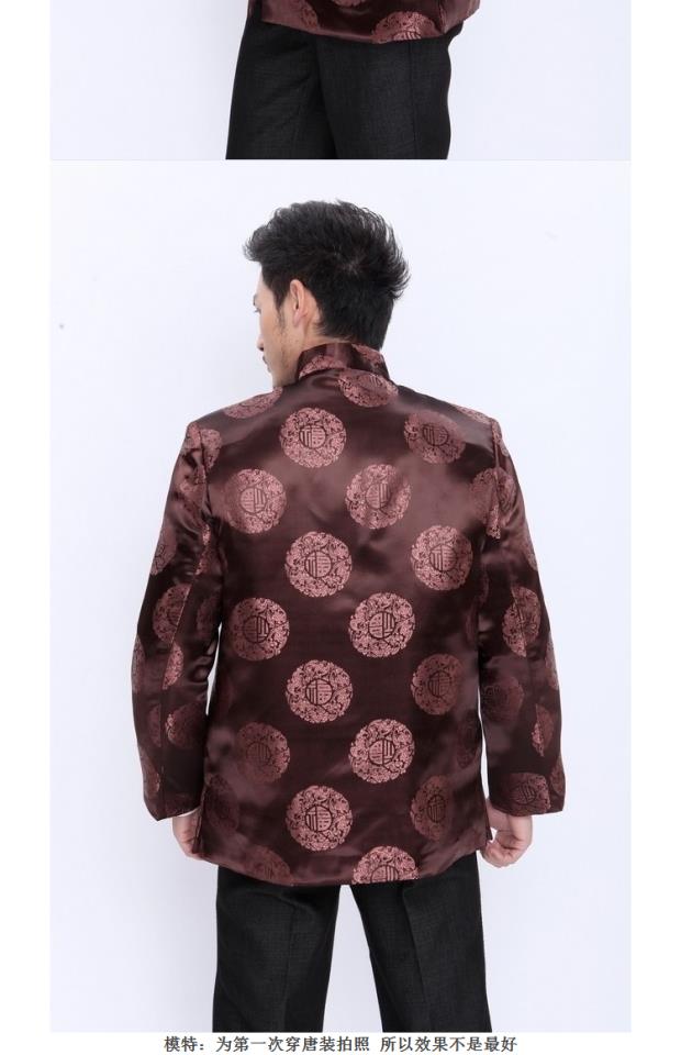 Mùa xuân và mùa thu mặc quần áo nam trung niên Tang phù hợp với áo khoác Trung Quốc phong cách quốc gia lễ hội đỏ cha quần nam đẹp