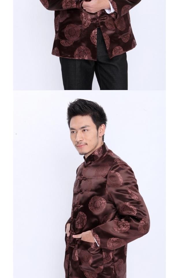 Mùa xuân và mùa thu mặc quần áo nam trung niên Tang phù hợp với áo khoác Trung Quốc phong cách quốc gia lễ hội đỏ cha quần nam đẹp