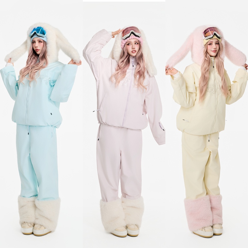 Swagli New [Rabbit Sparkle] Ski Jacket and Pants 3L Windproof Waterproof Fleece-Lined for Single and Double Boards